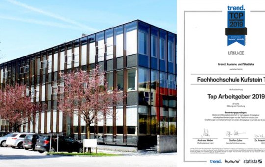 FH Kufstein Tirol erhält Urkunde als einer der 300 Top Arbeitgeber Österreichs 2019.