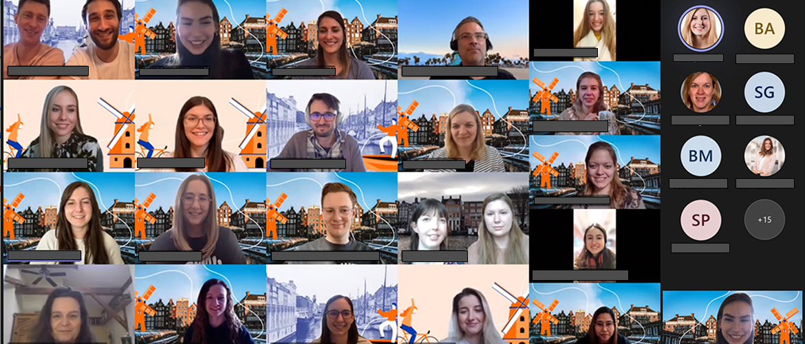 Der Jahrgang der berufsbegleitendenden Marketing-Studierenden bei ihrem virtuellen Aufenthalt in den Niederlanden – auch im Online-Format eine sehr eindrucksvolle Reise, um Einblicke in die Branche und Trends zu erhalten.